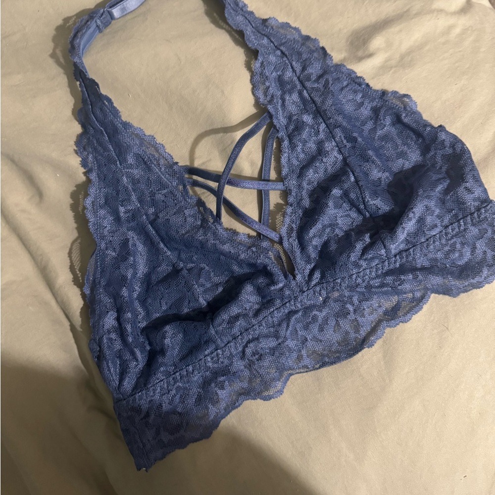 PINK Lace Halter Bralette in Blue